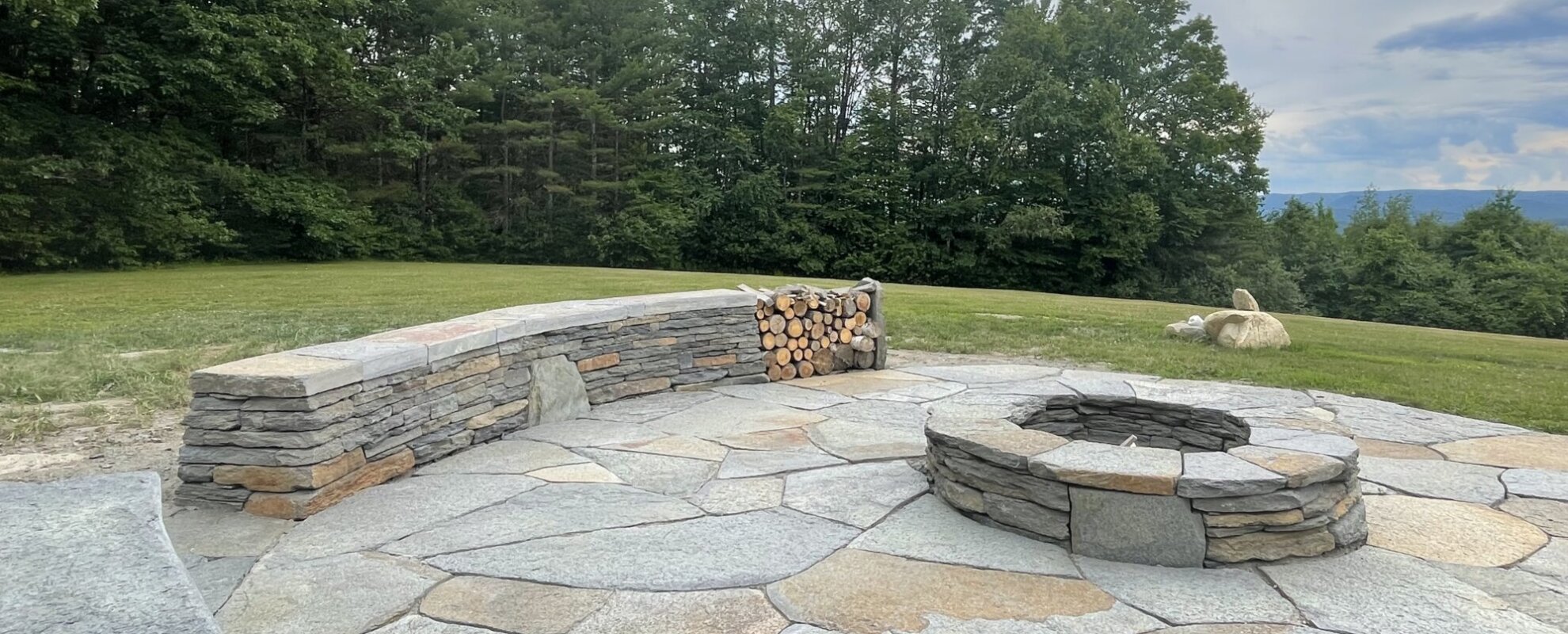 Premium Goshen stone slabs at Lilly Pond Quarry in Massachusetts, ready for landscaping and construction projects.